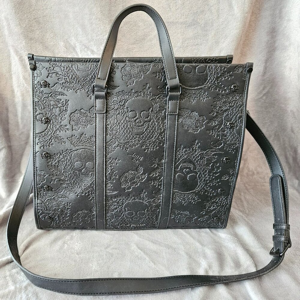 Rare Betsey Johnson Skull Embossed Briefcase - Black